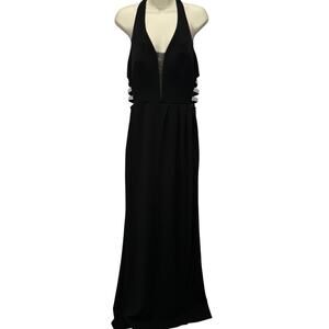 Vintage Xtraordinary Halter Maxi Dress Black Juniors 9 Beaded Side Cutouts Y2K